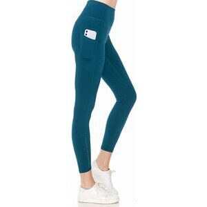 Women Sculpting Detailed High Waist Yoga Leggings w/Pockets Blue Borealis S-XL